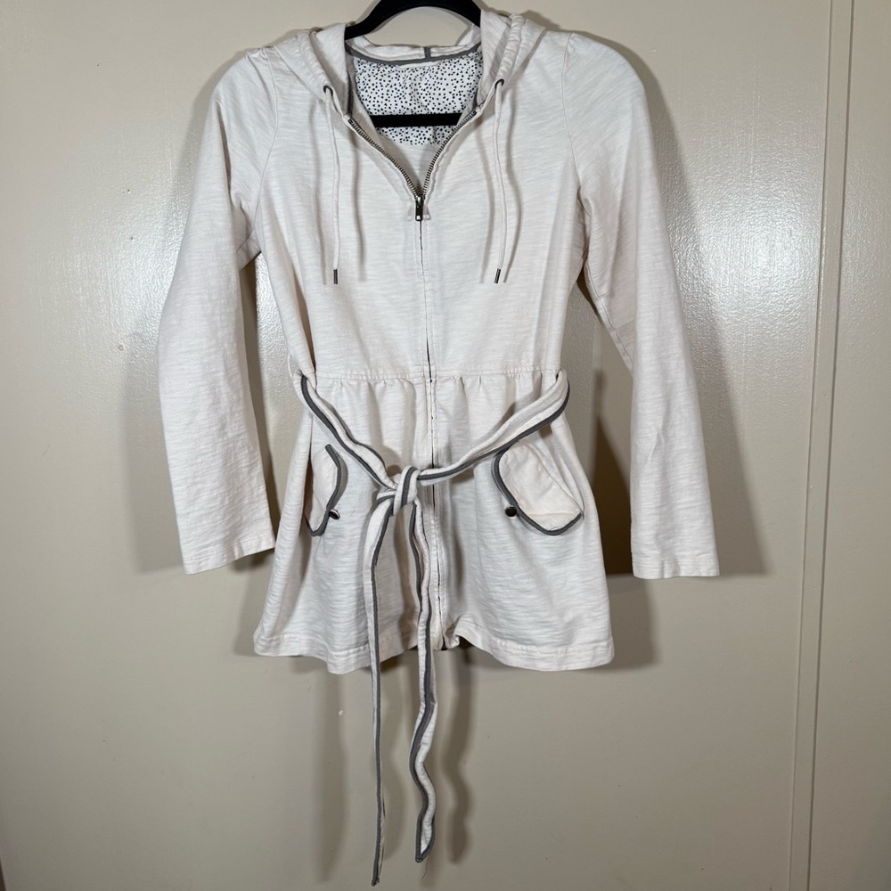 Anthropologie Saturday Sunday Cream Hooded Cotton Jacket With Belt Size Small